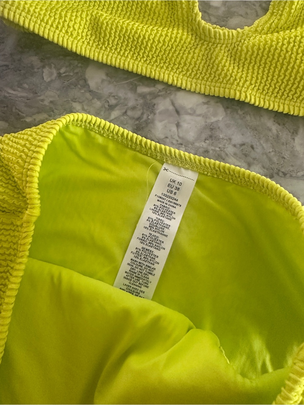 H&M Neon Yellow Textured Ribbed Bikini Set - Picture 3 of 5